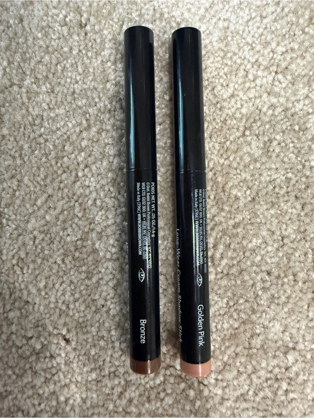 2 Bobbi Brown Full size Long-Wear Cream Eyeshadow Sticks Bronze and Golden Pink